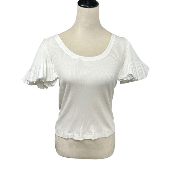 Romantic Chic Pleated Flutter Sleeve Top Derek Lam 10 Crosby White S - Picture 1 of 7